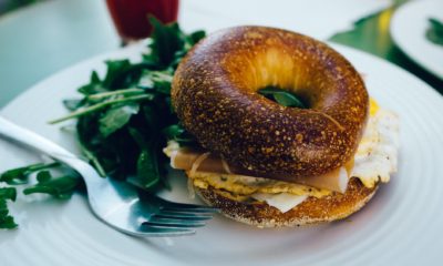 food breakfast fork bagel