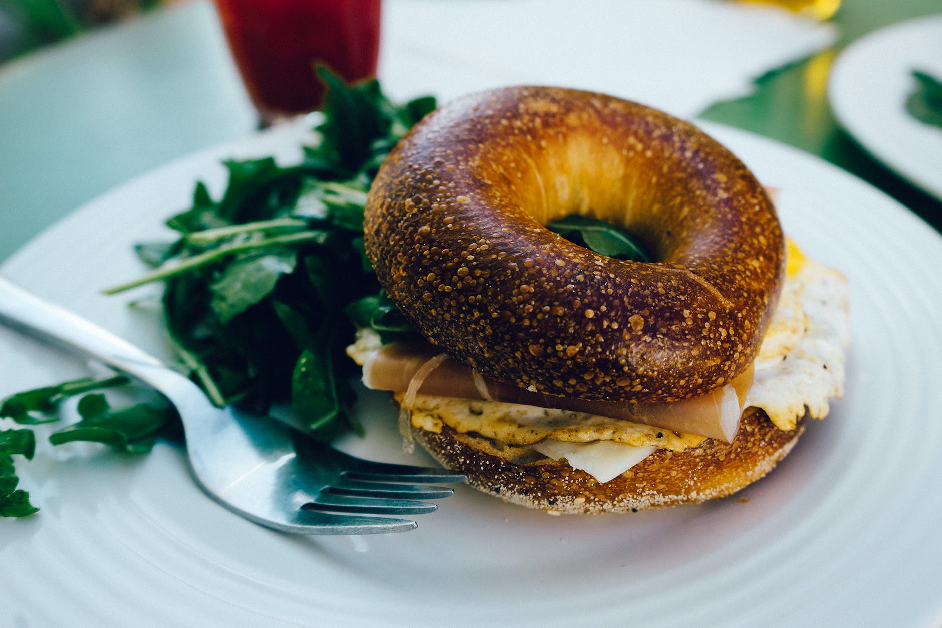 food breakfast fork bagel